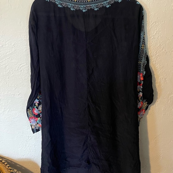 Johnny Was Black Embroidered Tunic with Pink Accents - Picture 5 of 6